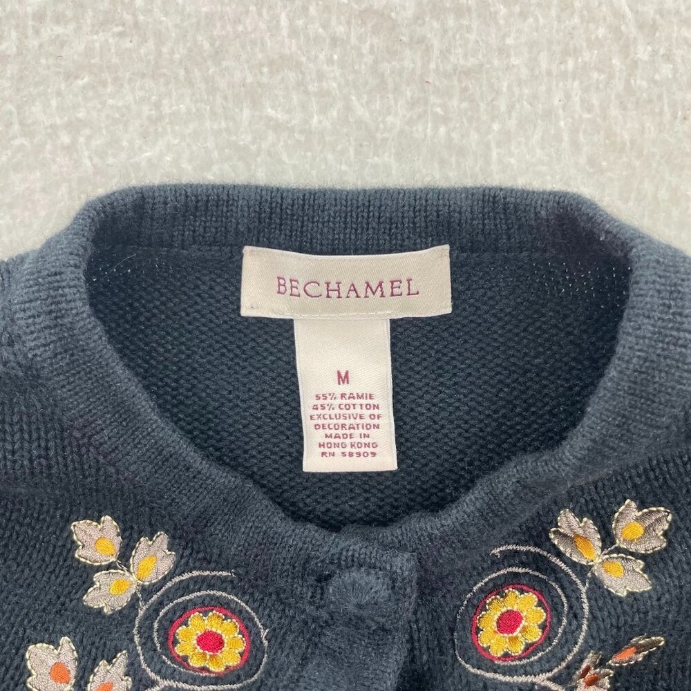 Vintage Bechamel Women's Black Floral Embroided Knit Sweater Size Medium - Picture 2 of 5